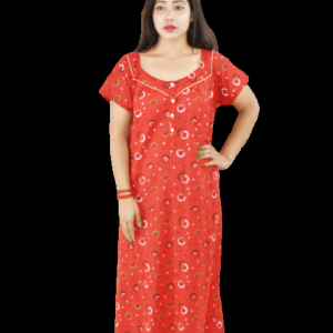 Square Neck Red Gujri Maxi Nighty Pipien With Button