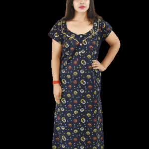 Square Neck Blue Gujri Maxi Nighty Pipien With Button
