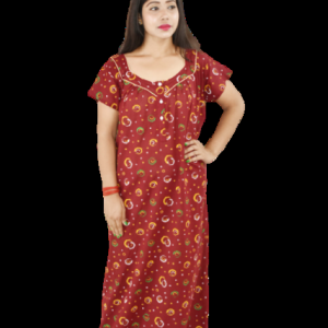 Square Neck Maroon Gujri Maxi Nighty Pipien With Button