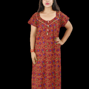 Square Neck Maroon Gujri Maxi Nighty Pipien With Button