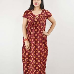 Maroon Gujri Maxi Nighty Round Neck Short Sleeve With pipien