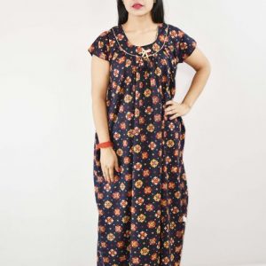 BlueGujri Maxi Nighty Round Neck Short Sleeve With pipien