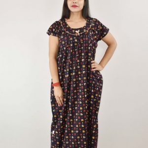 Blue Gujri Maxi Nighty Round Neck Short Sleeve With pipien