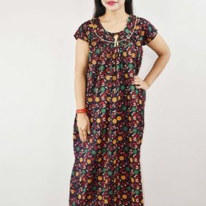 Blue Gujri Maxi Nighty Round Neck Short Sleeve With pipien