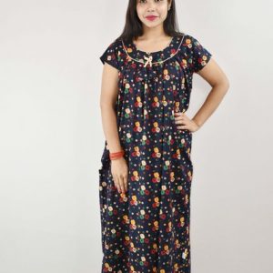 Blue Gujri Maxi Nighty Round Neck Short Sleeve With pipien