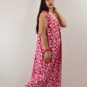 Pink Cotton Ribbon Maxi Nighty