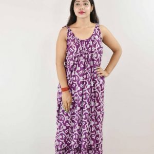 Purple Cotton Ribbon Maxi Nighty