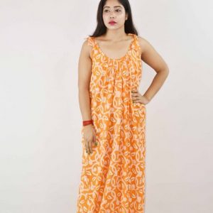 Yellow Cotton Ribbon Maxi Nighty