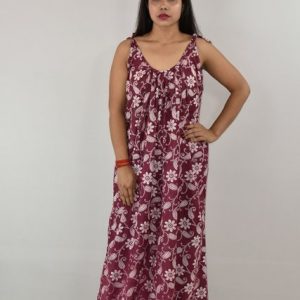Maroon Cotton Ribbon Maxi Nighty