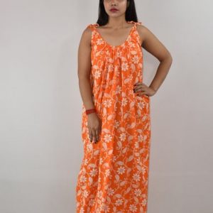 Yellow Cotton Ribbon Maxi Nighty