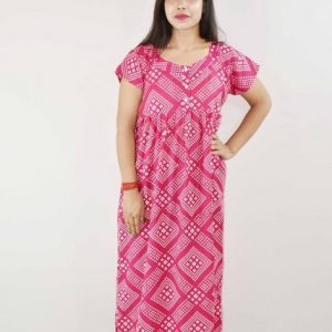 Pink Maxi Nighty Square Neck With Button