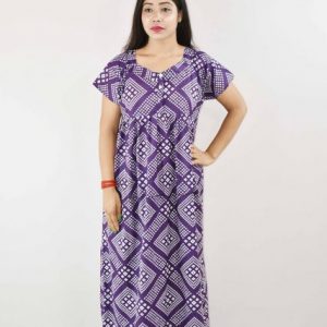 Blue Maxi Nighty Square Neck With Button