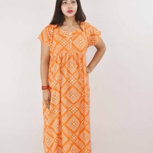 Yellow Maxi Nighty Square Neck With Button