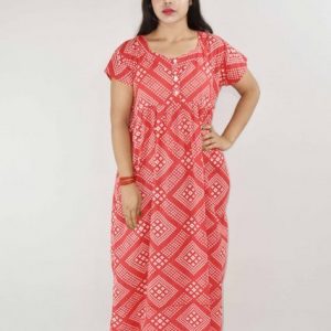 Red Maxi Nighty Square Neck With Button