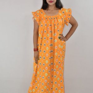 Yelloe Maxi Nighty Square Neck Short Sleeves with pleats