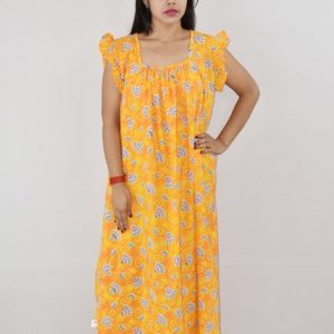 BDROX Cotton Yellow Maxi Nighty