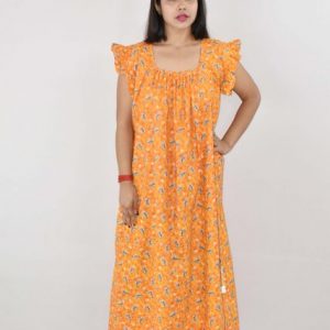 BDROX Cotton Yellow Maxi Nighty