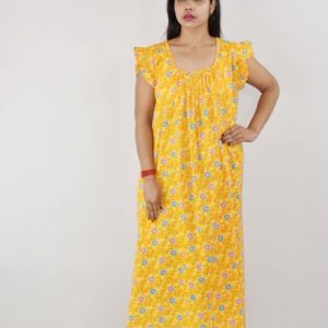 BDROX Cotton Yellow Maxi Nighty