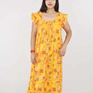 BDROX Cotton Yellow Maxi Nighty