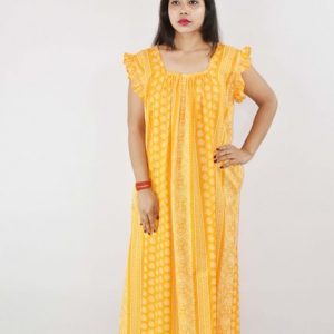 BDROX Cotton Yellow Maxi Nighty