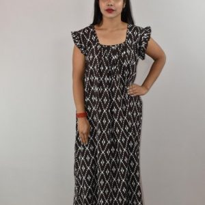 Purple Cotton Maxi Nighty Square Neck Short Sleeves with pleats