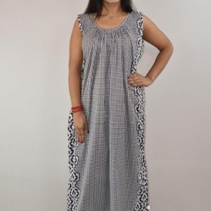 Blue cotton Maxi Nighty With Sleeveless