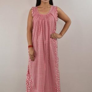 Pink cotton Maxi Nighty With Sleeveless