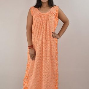 Yellow cotton Maxi Nighty With Sleeveless