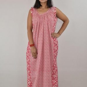 Pink cotton Maxi Nighty With Sleeveless