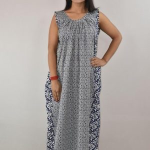 Blue cotton Maxi Nighty With Sleeveless