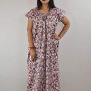 Maroon cotton Maxi Nighty With Short Sleeve