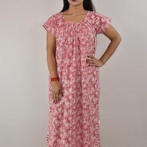 Pink cotton Maxi Nighty With Short Sleeve