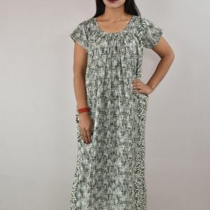 Green cotton Maxi Nighty With Short Sleeve