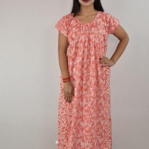 Red cotton Maxi Nighty With Short Sleeve