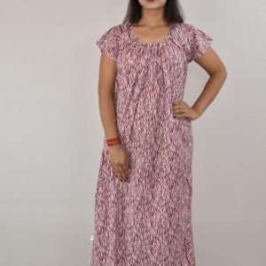 Maroon cotton Maxi Nighty With Short Sleeve