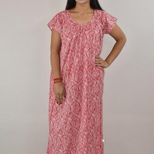 Pink cotton Maxi Nighty With Short Sleeve