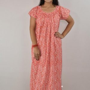 Red cotton Maxi Nighty With Short Sleeve