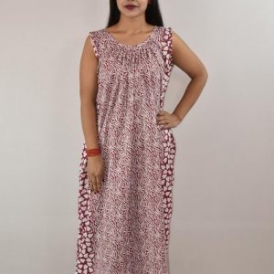 Maroon cotton Maxi Nighty With Sleeveless