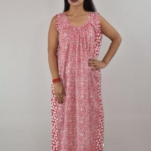 Pink cotton Maxi Nighty With Sleeveless