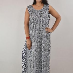 Blue cotton Maxi Nighty With Sleeveless