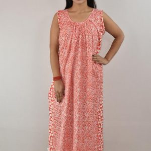 Red cotton Maxi Nighty With Sleeveless