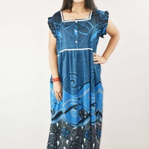 Red Cotton Maxi Nighty Square Neck Short Sleeve With Lace
