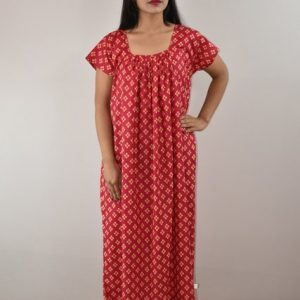 Pink Cotton Maxi Nighty Square Neck Short Sleeves
