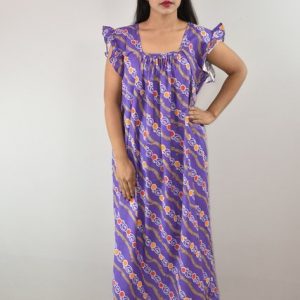 BlueCotton Maxi Nighty Square Neck Short Sleeves with pleats