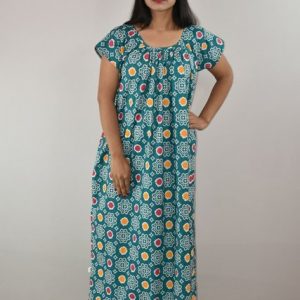 Blue Cotton Maxi Nighty Round Neck Short Sleeves