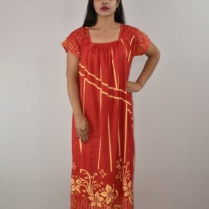 Red Cotton Maxi Nighty Square Neck Short Sleeves