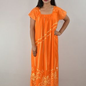 Yellow Cotton Maxi Nighty Square Neck Short Sleeves