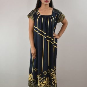 Black Cotton Maxi Nighty Square Neck Short Sleeves