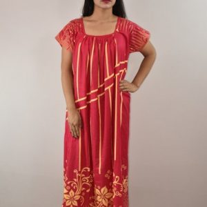 Pink Cotton Maxi Nighty Square Neck Short Sleeves