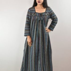 Blue Winter Wooolen Cotton Nighty Square neck With Pipien